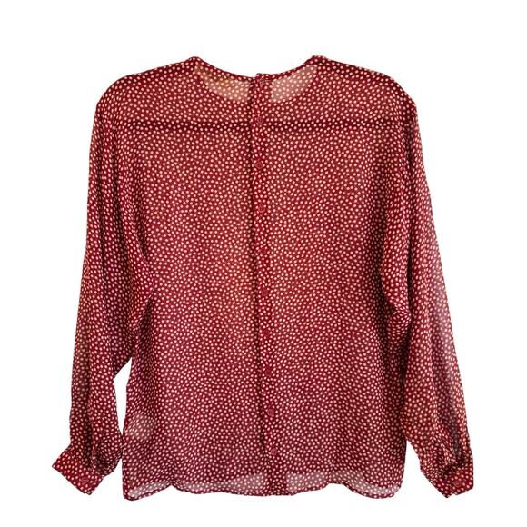 Vintage Giorgio Armani Silk Polka Dot Blouse Red White Sheer Button Back Italy - Picture 2 of 5